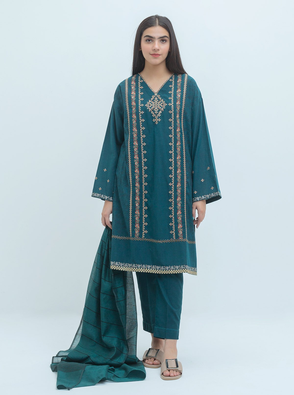 Embroidered Shirt With Dupatta