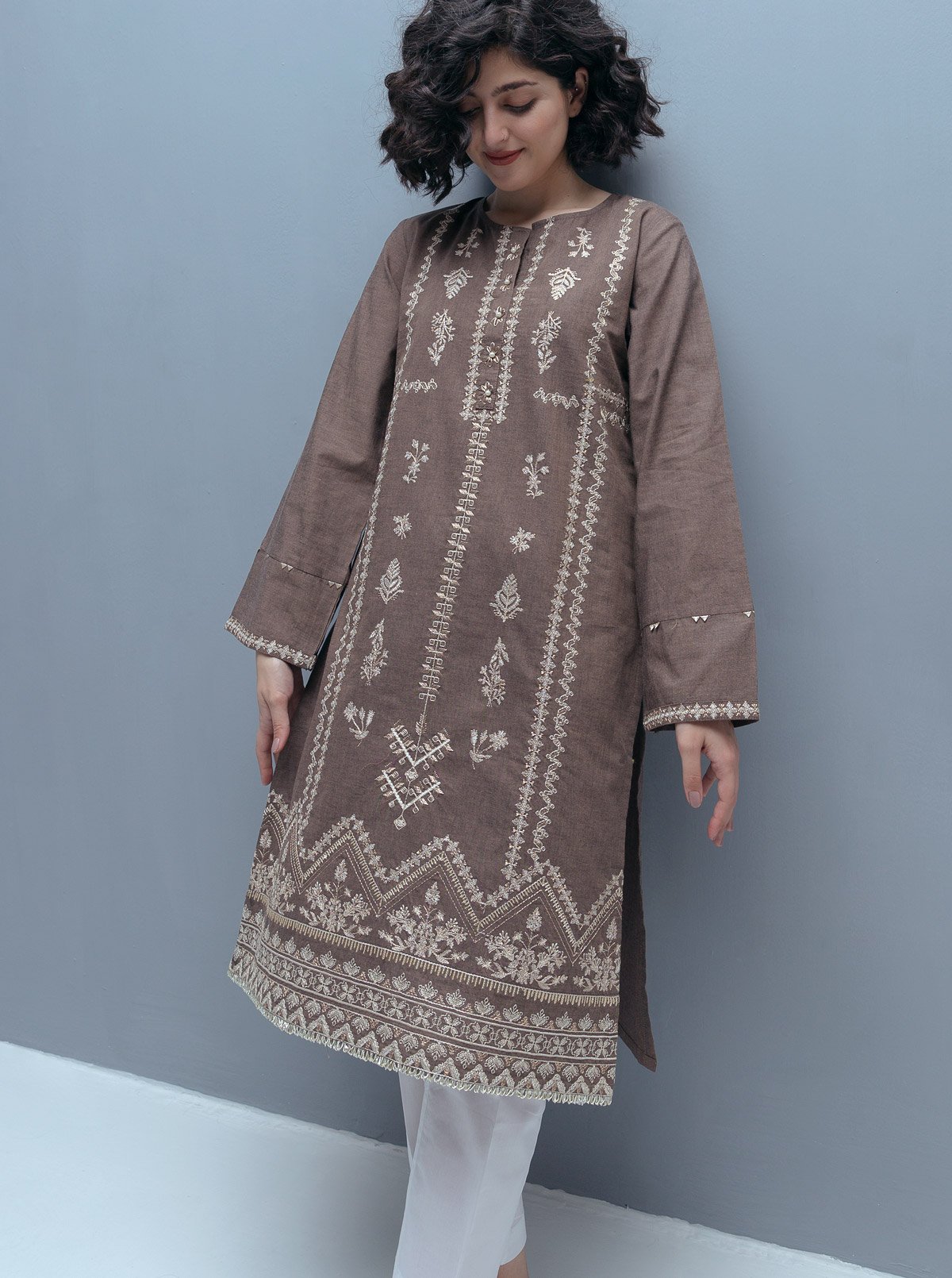 SS25DA-2696 DARK GREEN 2PCS EMBROIDERED KURTA WITH TROUSER