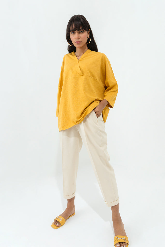 Mustard Slub Jersey Overlaped Top