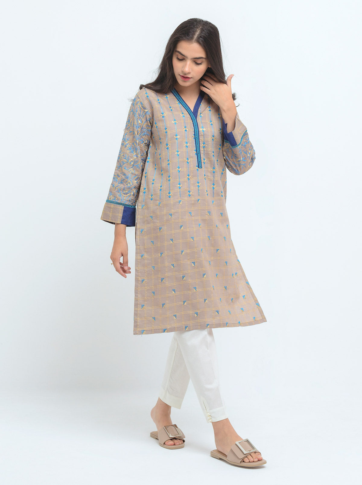 DA-1412 Beige EMBROIDERED KURTA