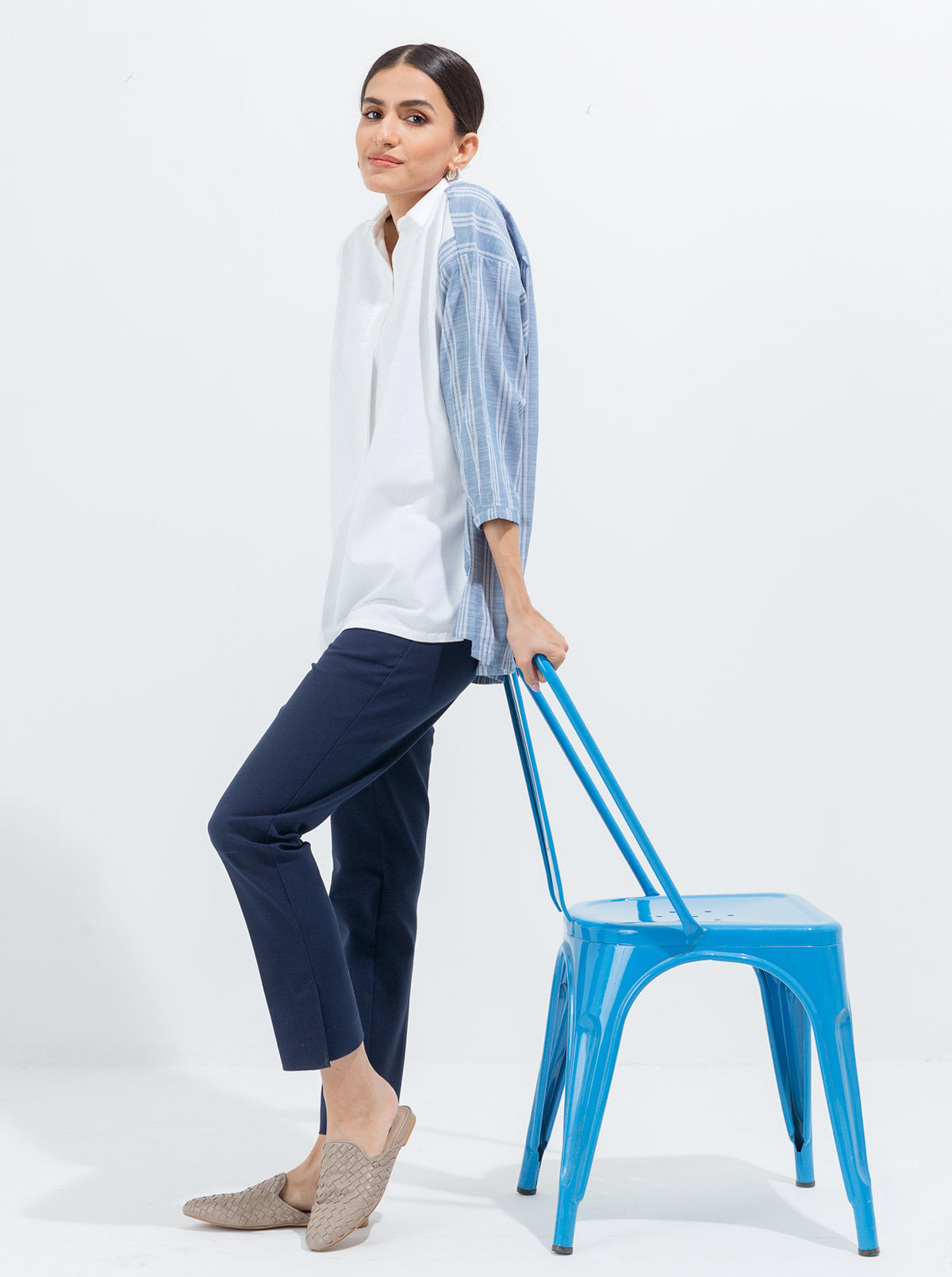 Striped Pique Collar Top