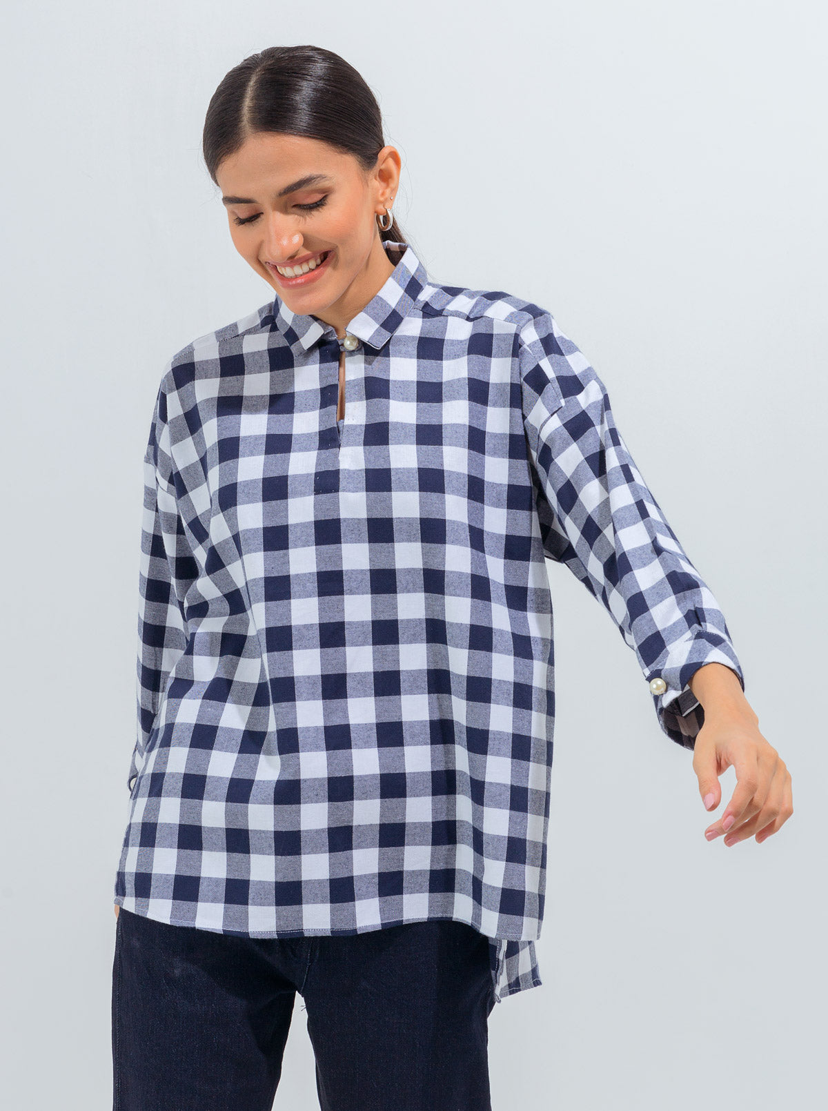 Flannel Check Pearl Button Top