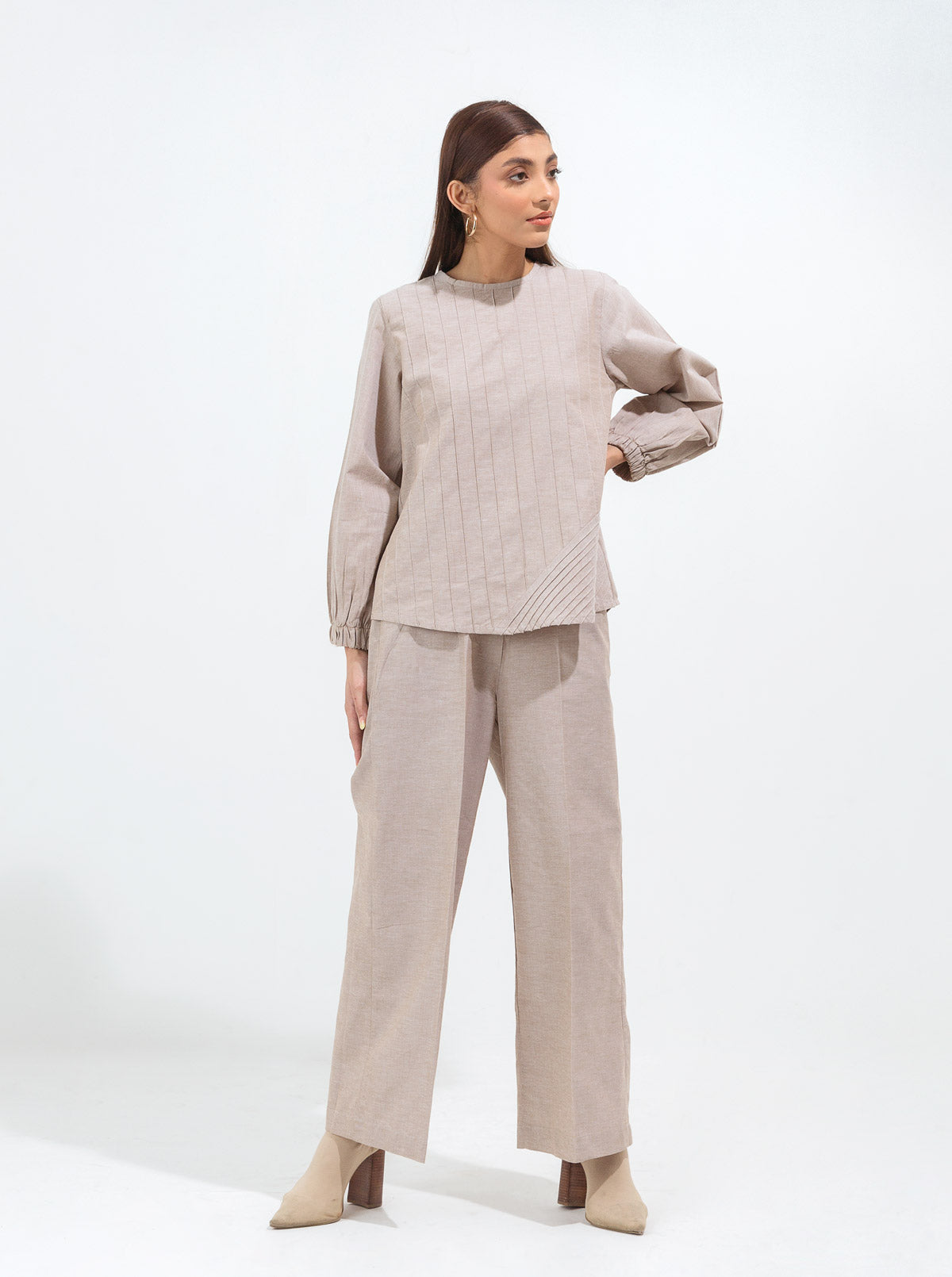 Mocha Pleated Co-Ord Set