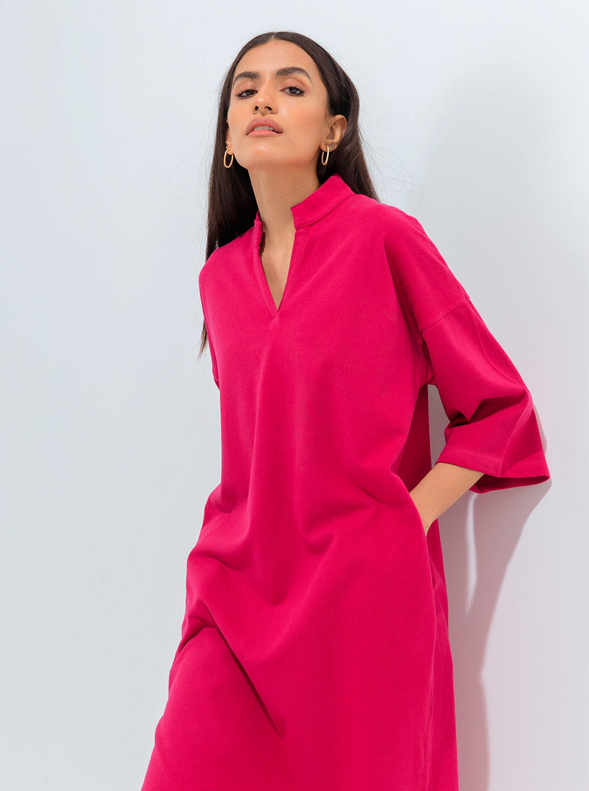 Pink Textured Knit Long Tunic