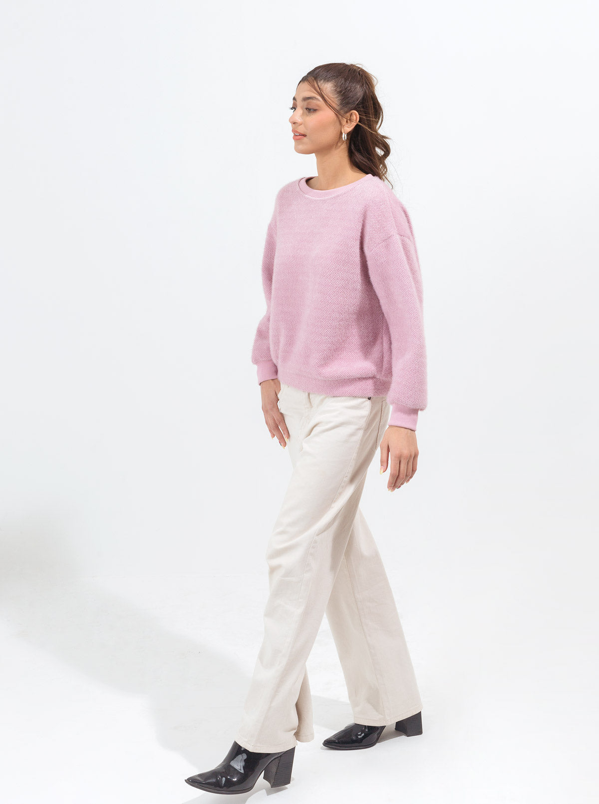 Lilac Textured Knit Sweatshirt