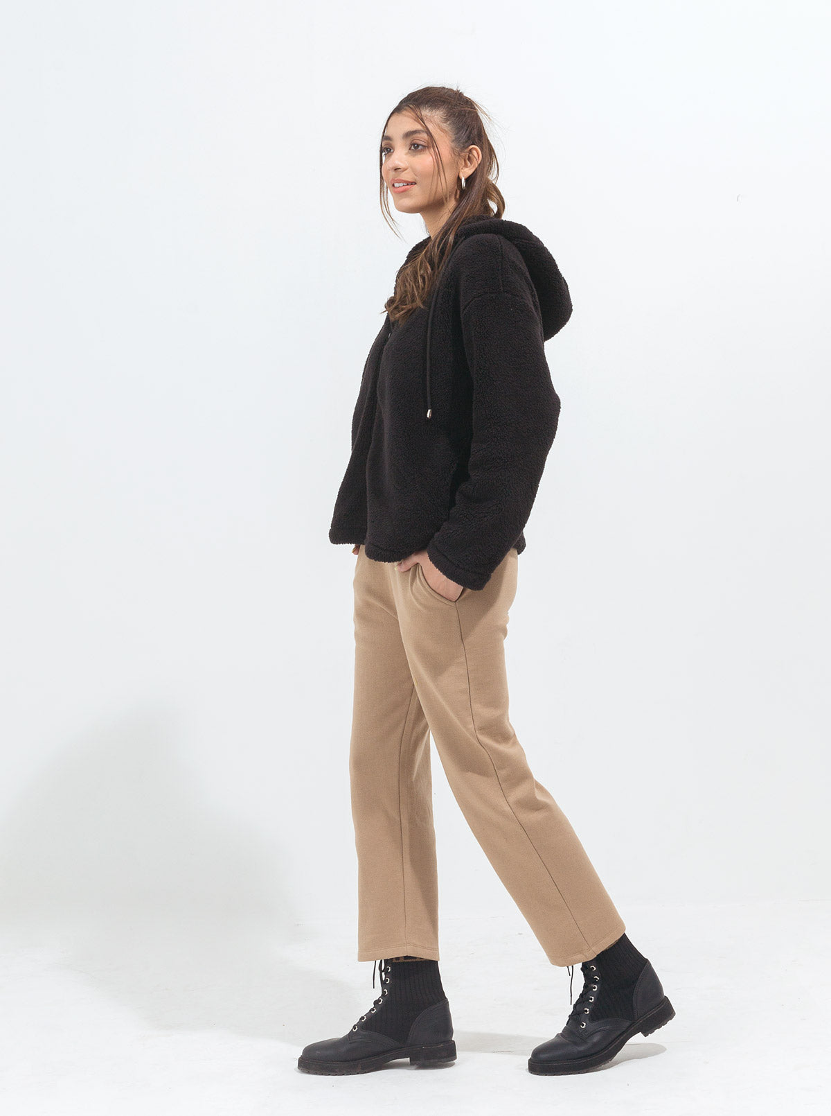 Black Sherpa Fleece Hoodie