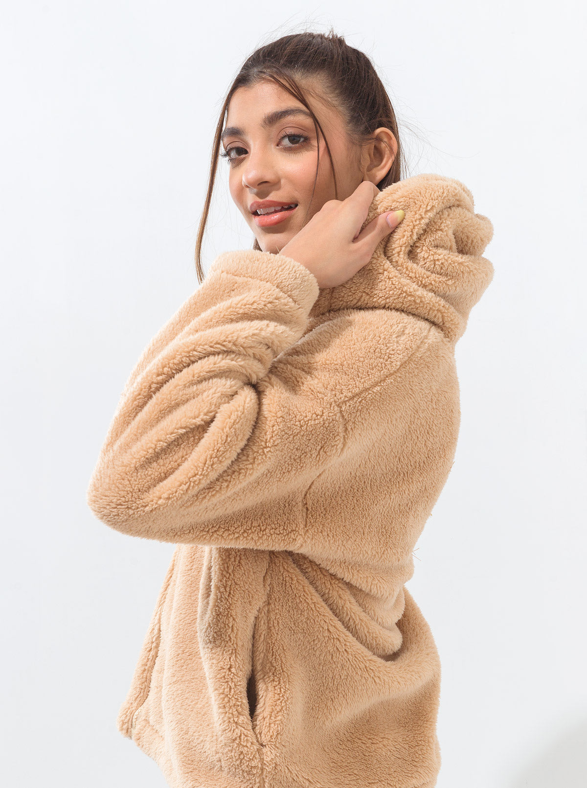 Light Brown Sherpa Fleece Hoodie