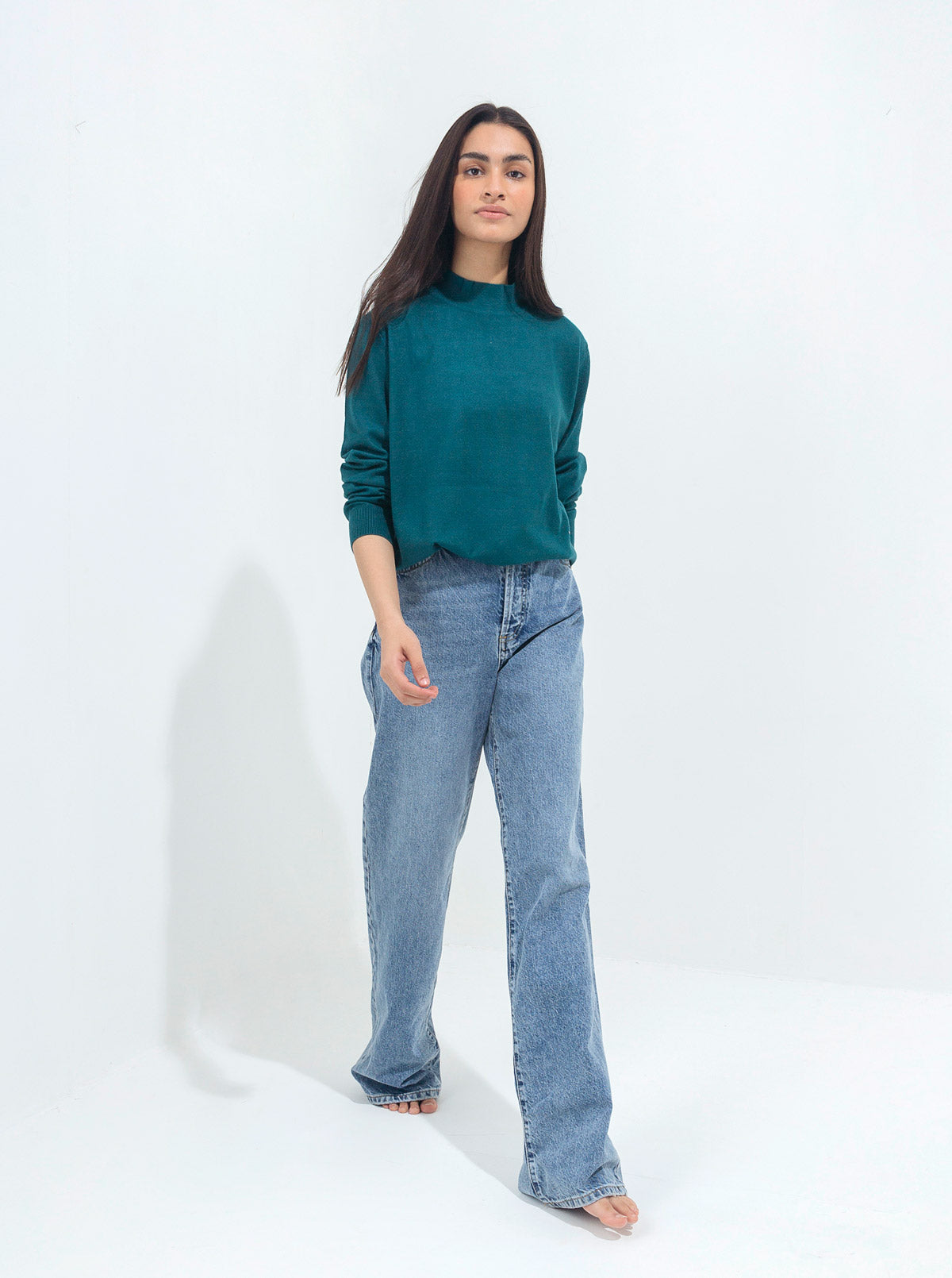 TURQUOISE FINE KNIT PULLOVER