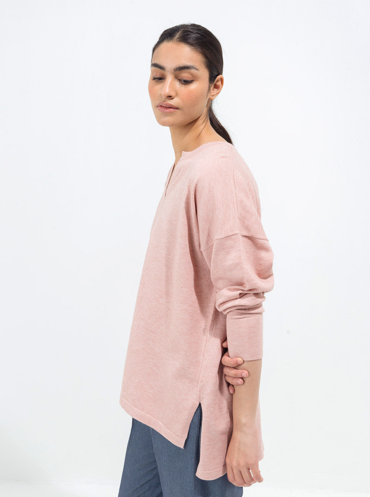 Light Pink Melange Fine Knit Sweater