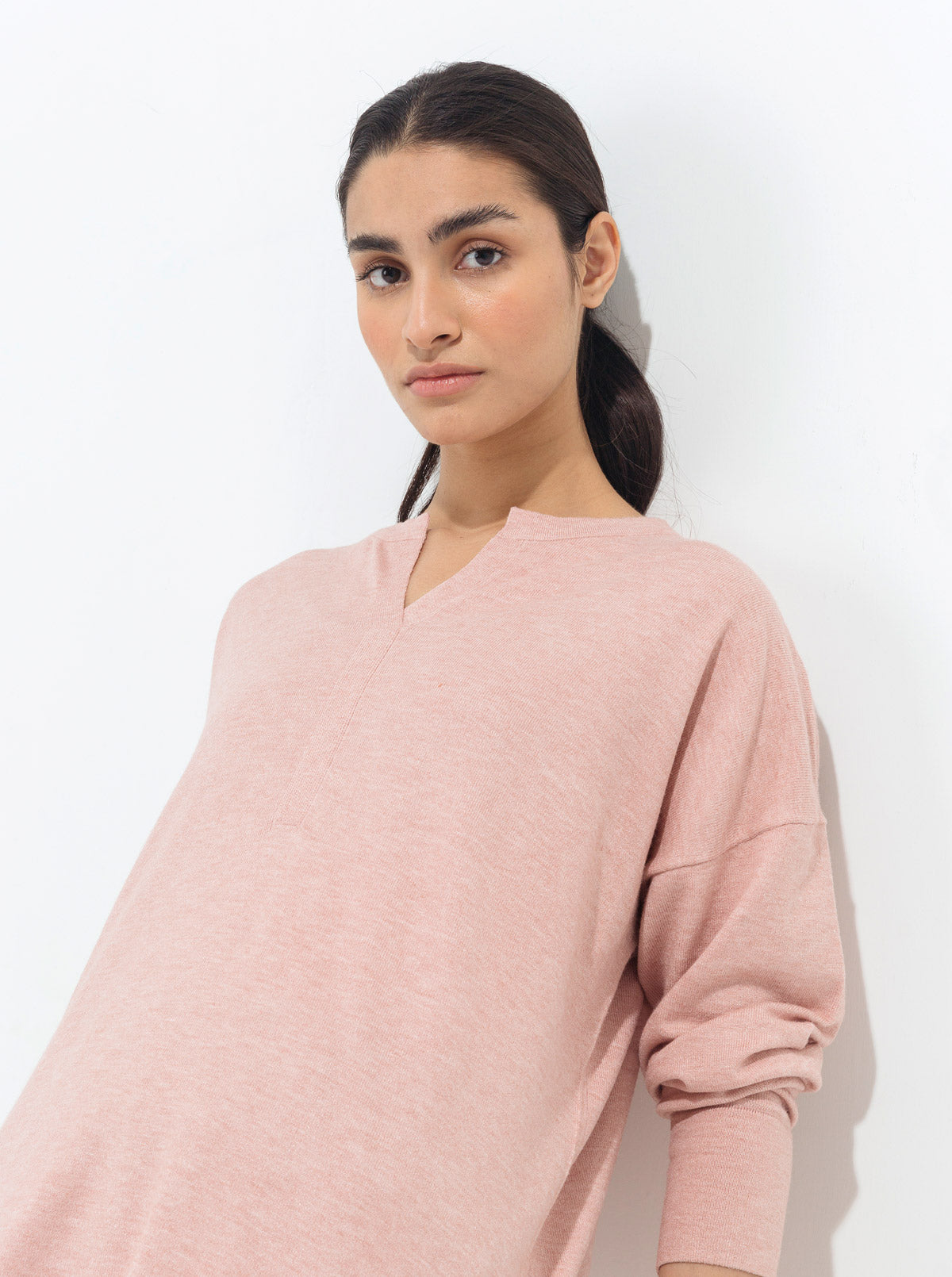 Light Pink Melange Fine Knit Sweater