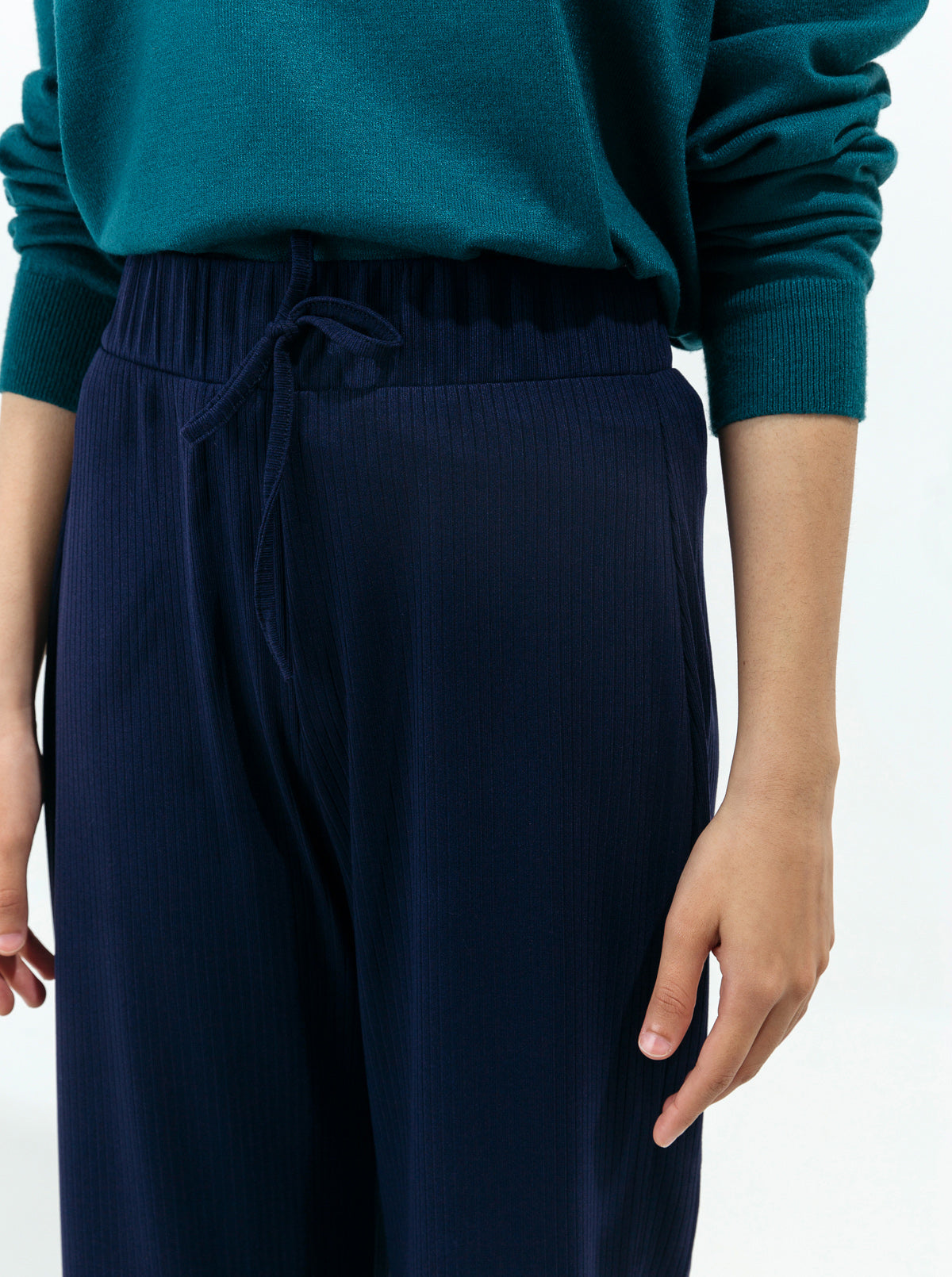 Navy Rib Wide Leg Pants