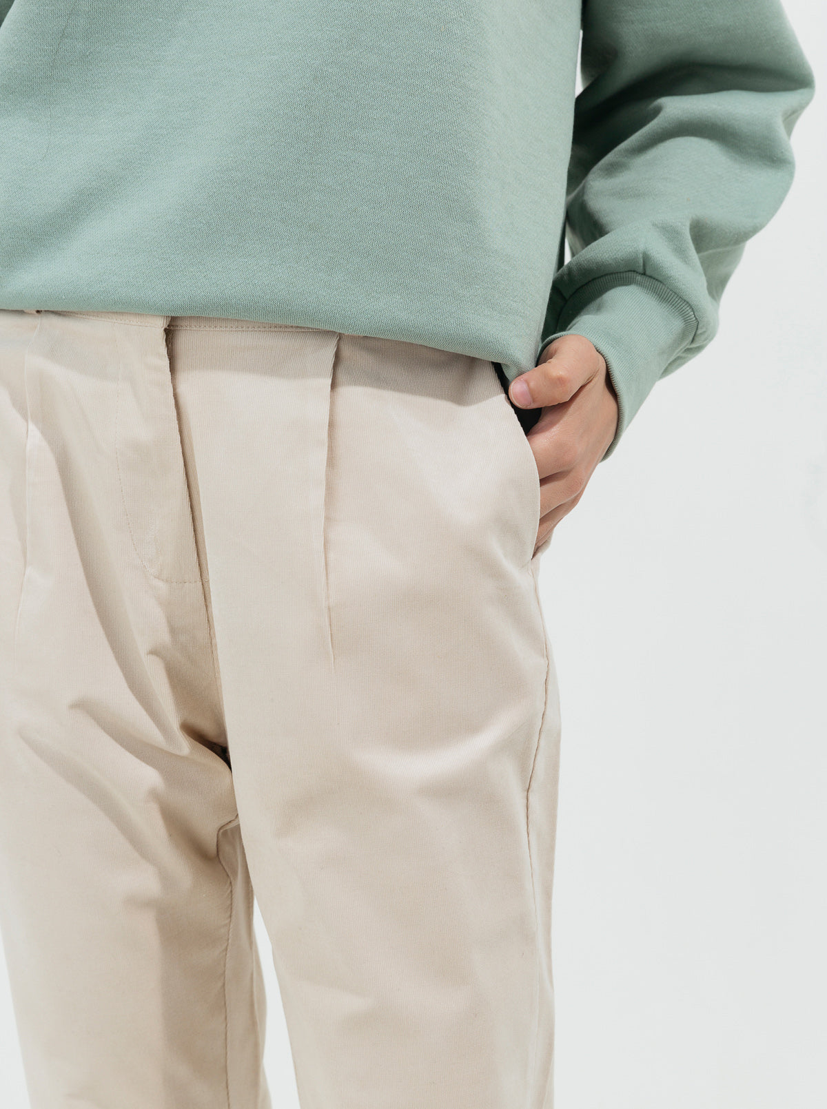 Beige Corduroy Straight Pants