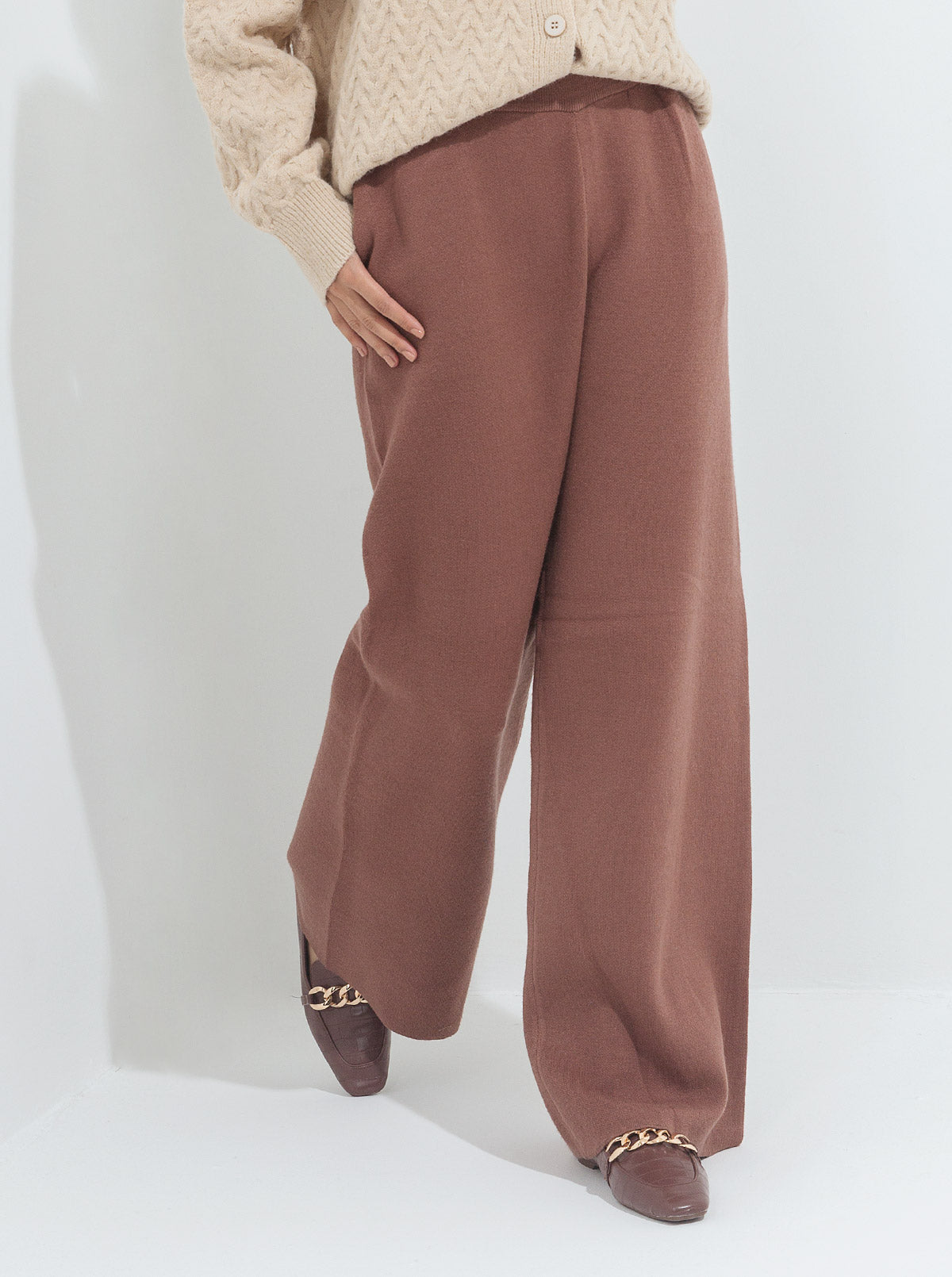 Brown Sweater Knit Wide Leg Pants