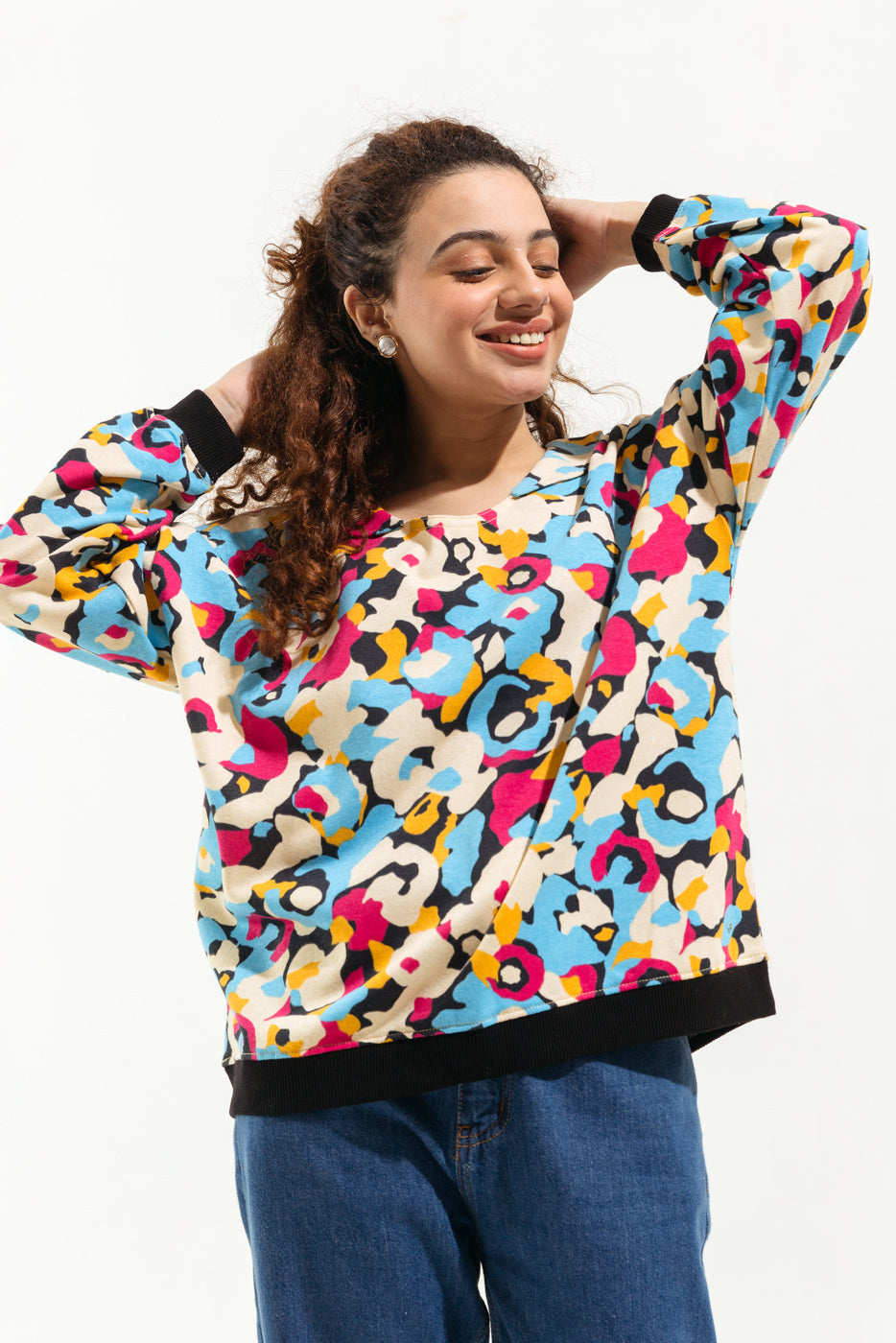 Abstract Floral Printed Sweatshirt