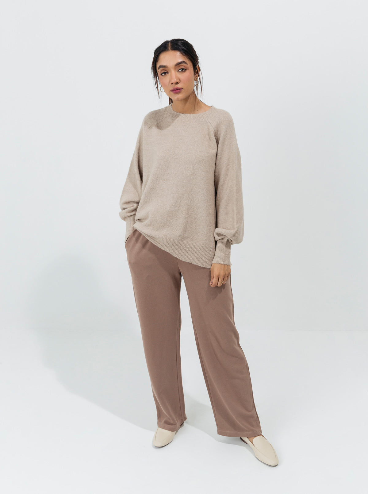 Light Beige Flat Knit Pullover