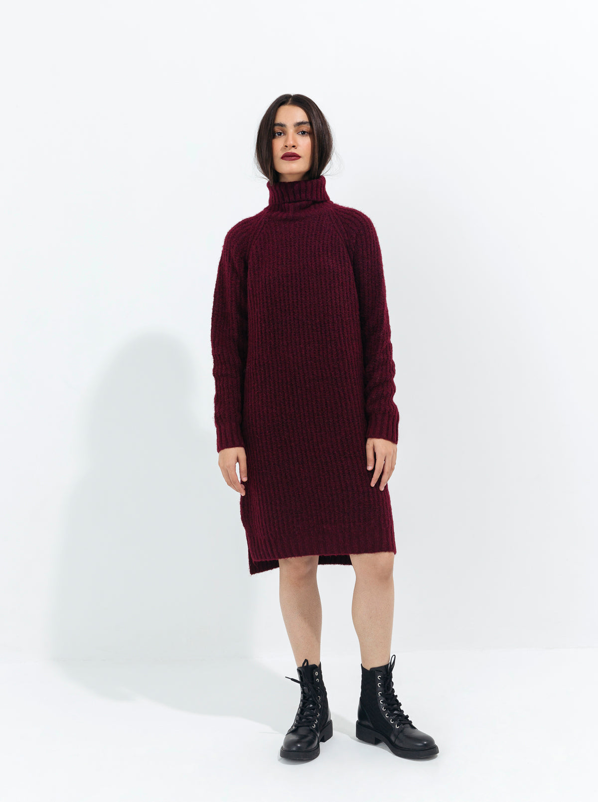 Maroon Double Fuzzy Knit Sweater
