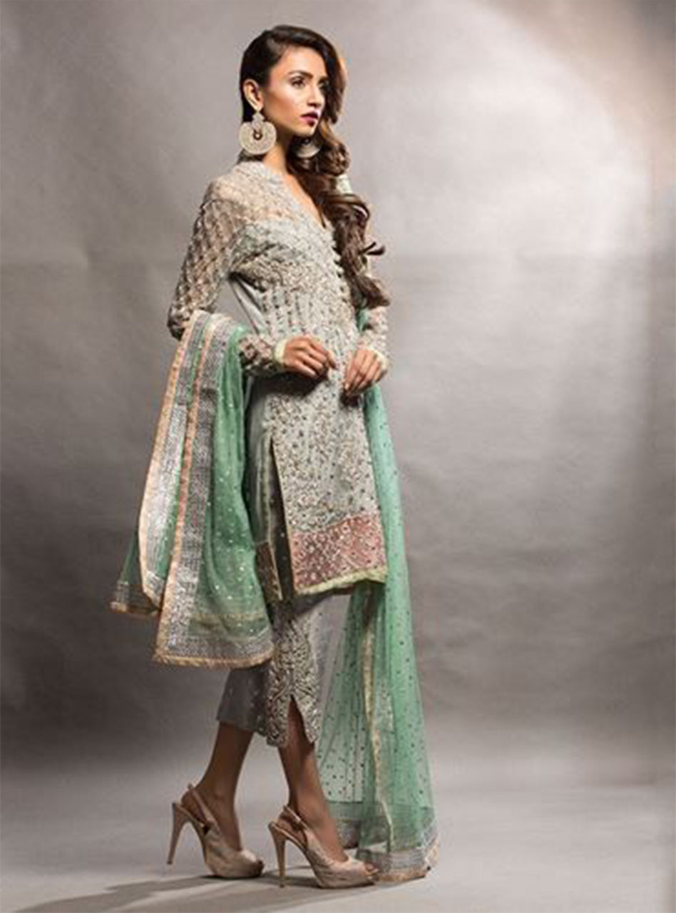 Grey Short Shirt With Mint Dupatta