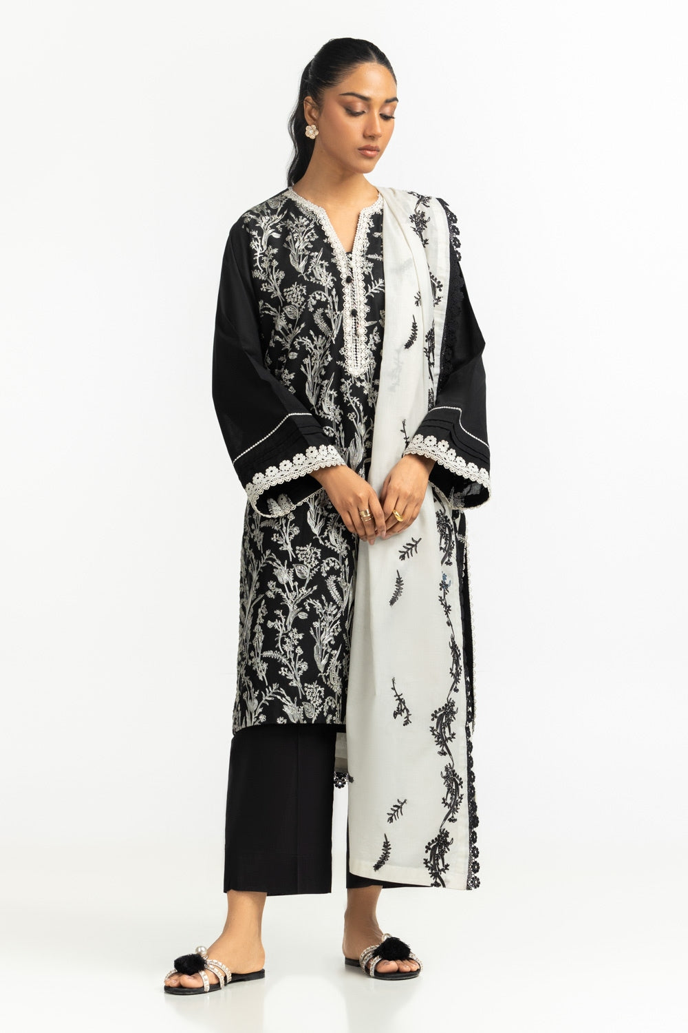 Cambric Embroidered Shirt And Dupatta