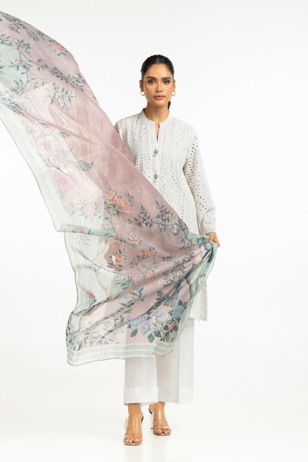 Cambric Schiffli Embroidered Shirt And Dupatta