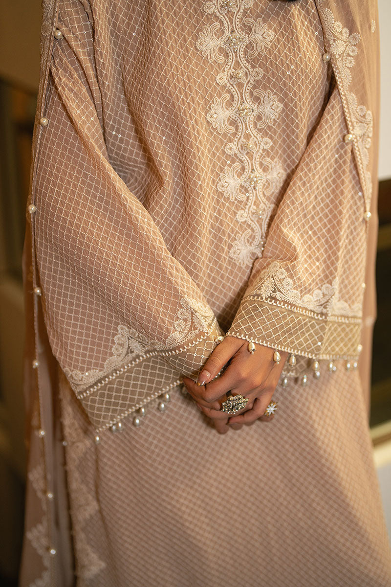 GILDED BEIGE-4PC EMBROIDERED CHIFFON SUIT