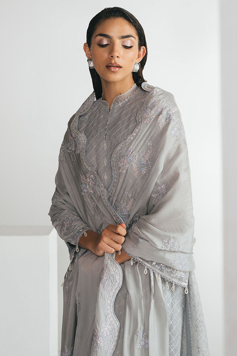 SILVER MOONLIGHT-4PC EMBROIDERED ORGANZA SUIT