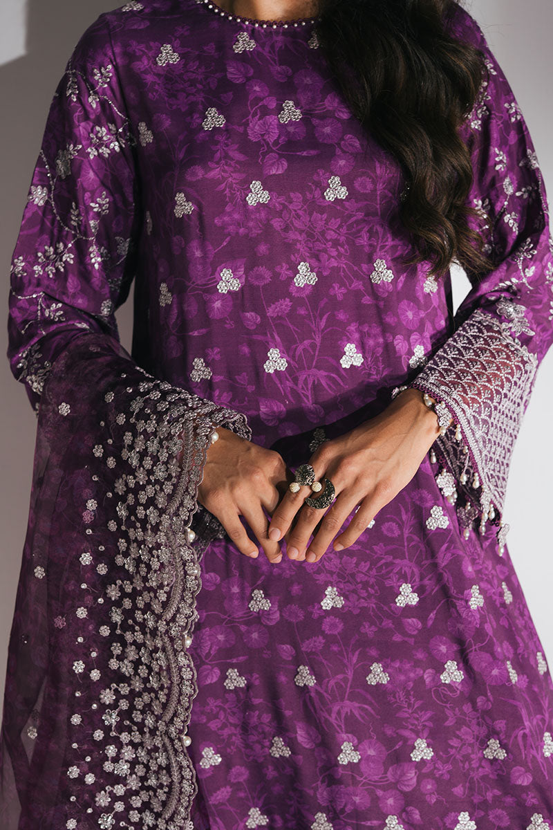 GRAPE RED-3PC EMBROIDERED SILK SUIT