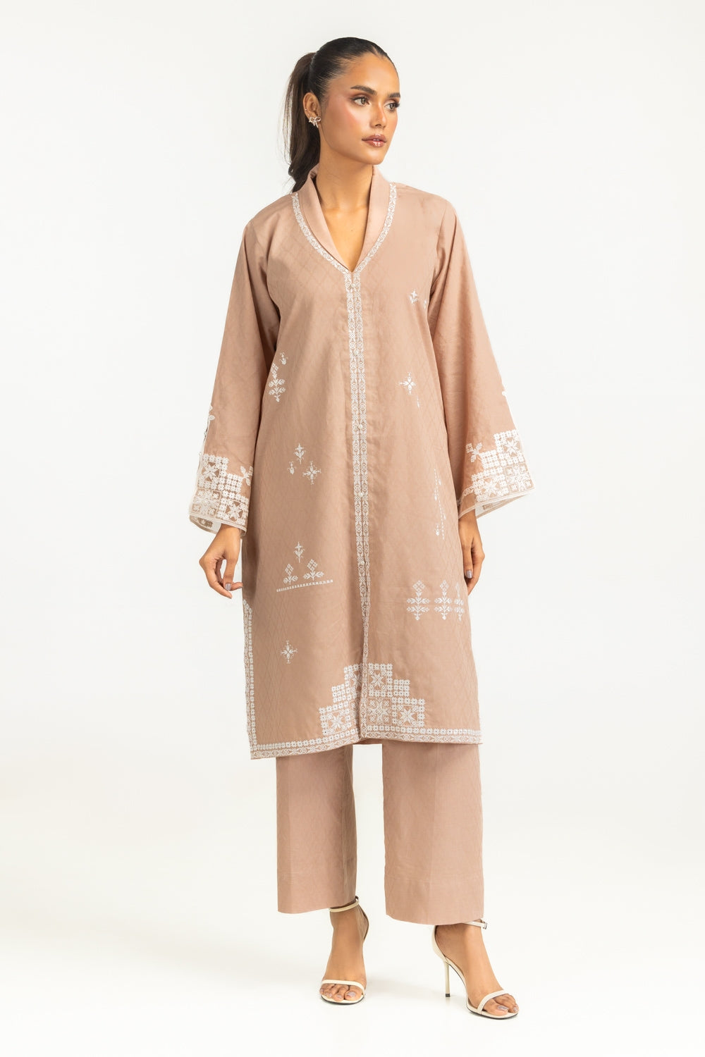 Cotton Jacquard Embroidered Co-Ord Set