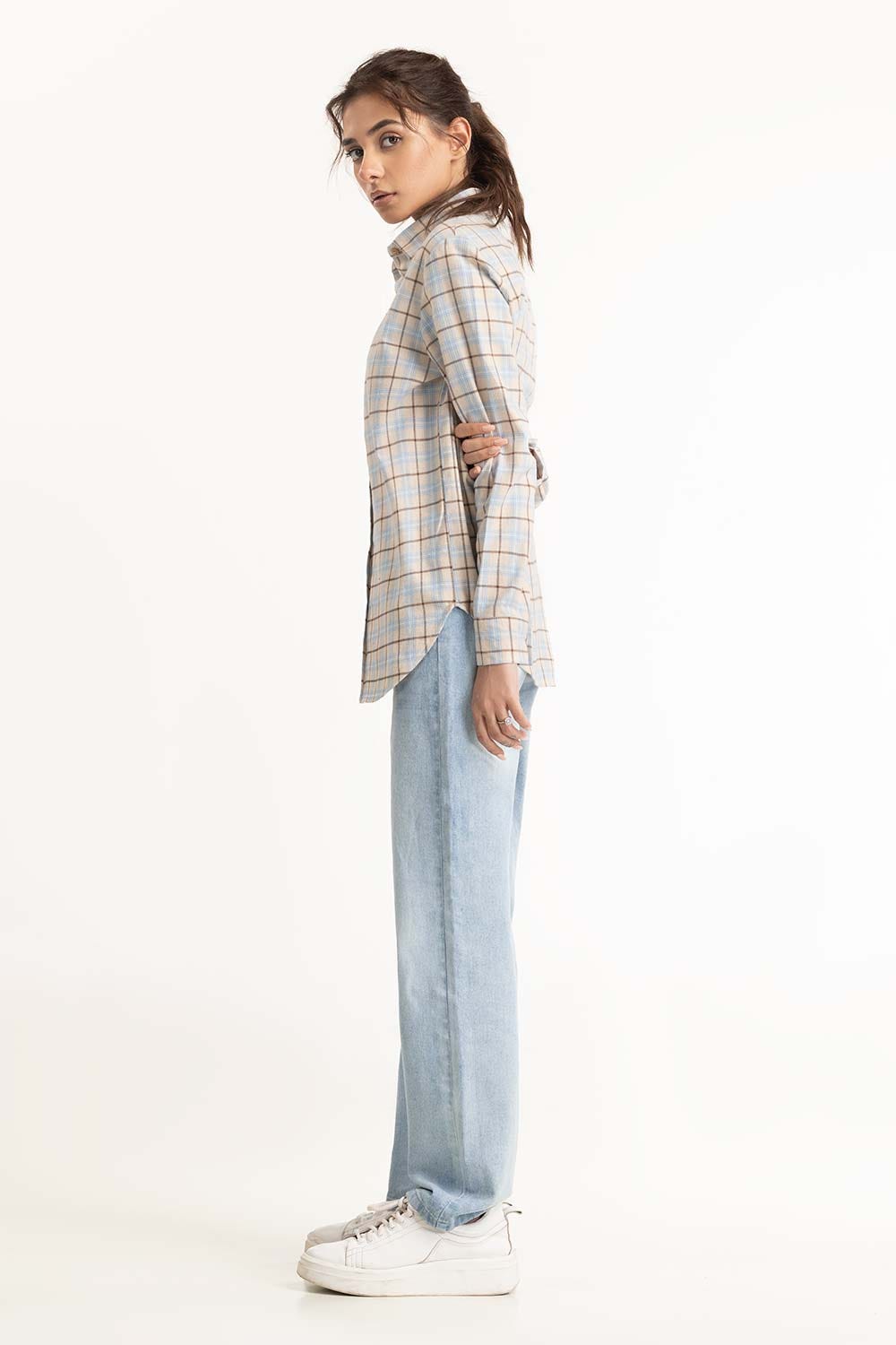 Cream Checkered Button Down Shirt