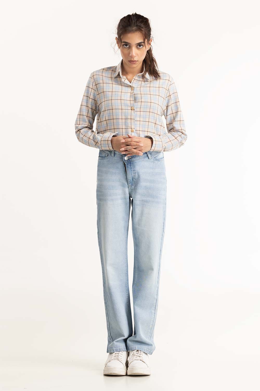 Cream Checkered Button Down Shirt