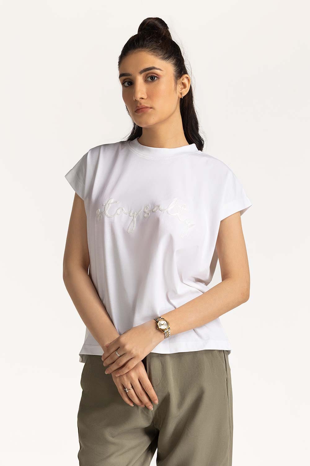 Crew Neck Embroidered Tee