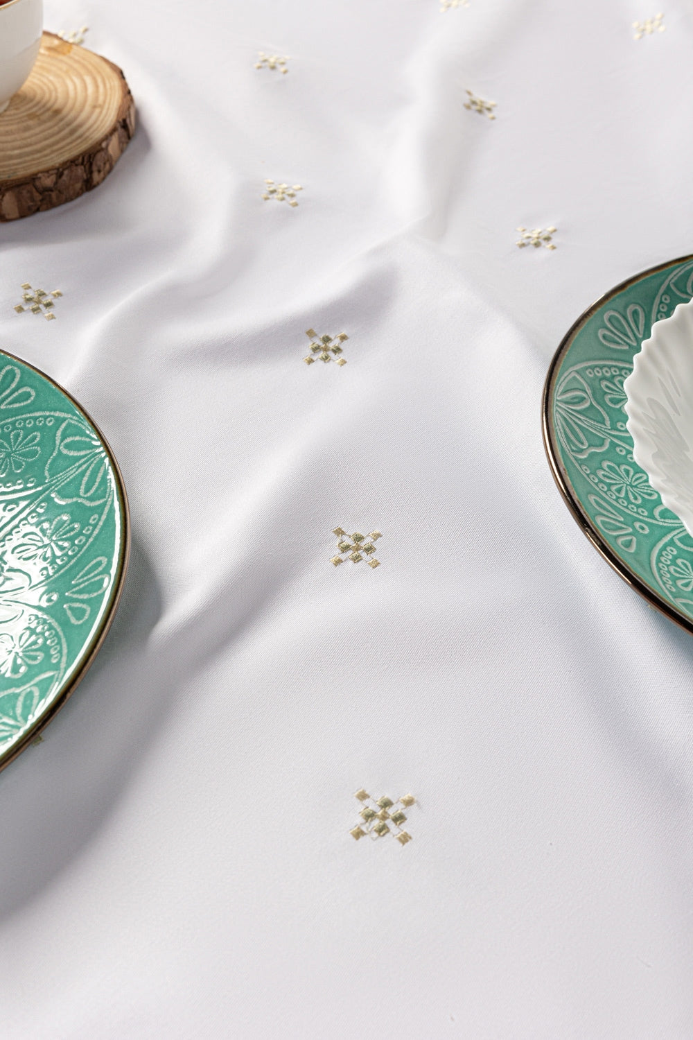 Green Cross Stitch Embroidered Table Cover
