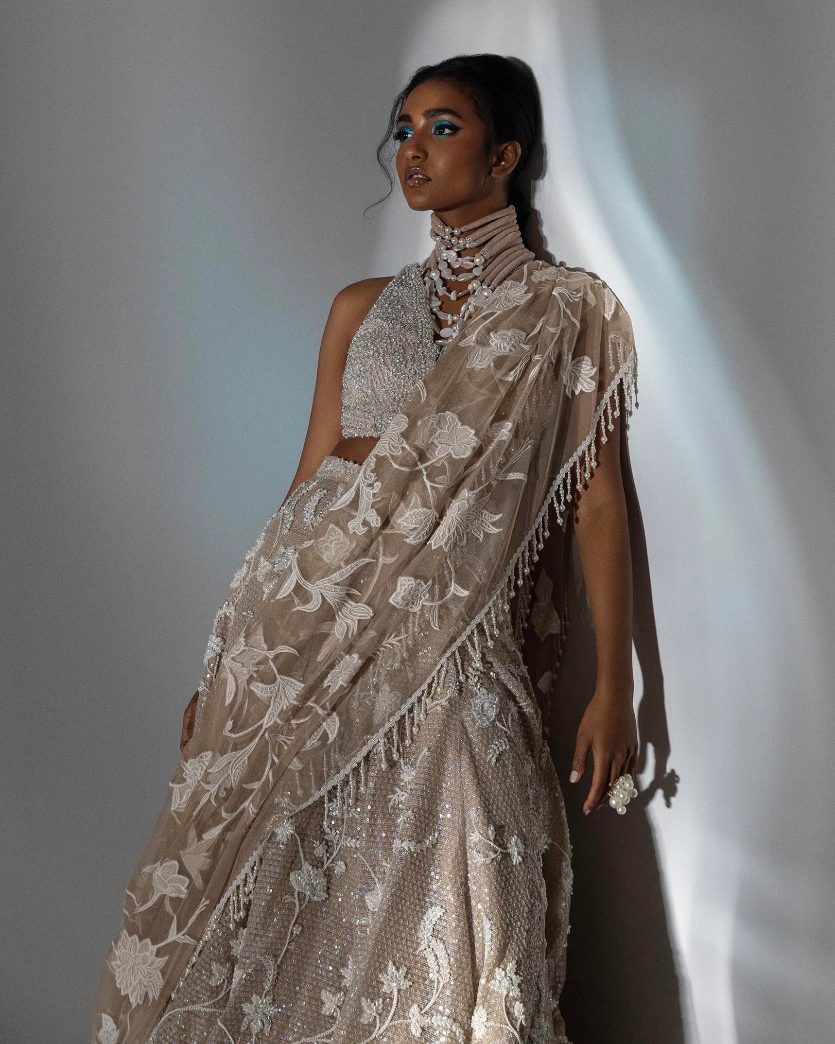 DC-0532 BEIGE EMBROIDERED KURTA