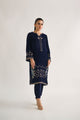 Da-1697 Navy Blue Embroidered Kurta