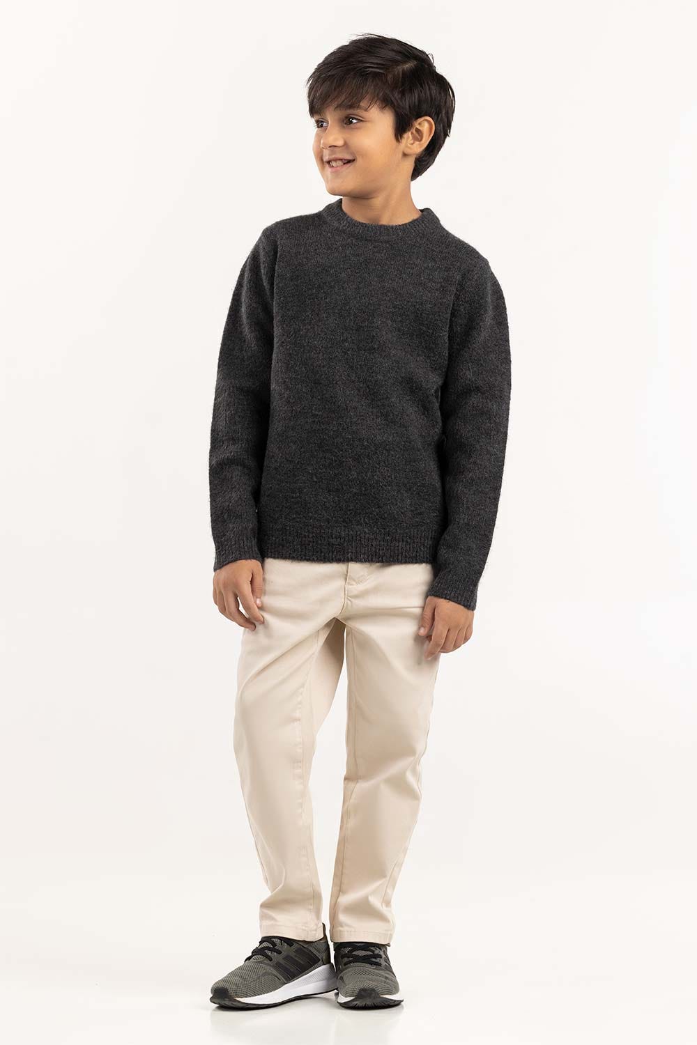 Junior Boy Dark Grey Knit Sweater With A Round Neck