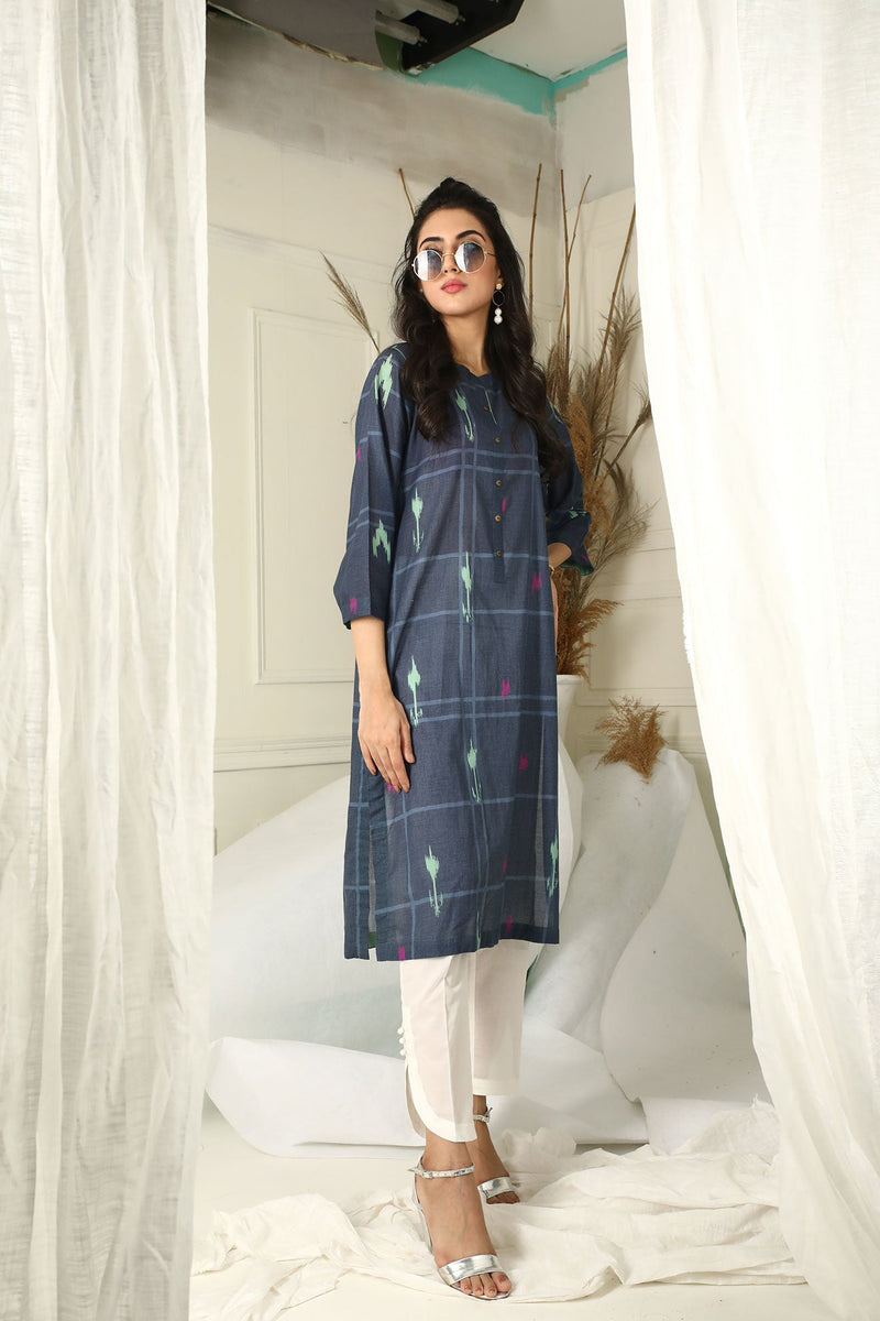 DC-0277 BLUE EMBROIDERED KURTA