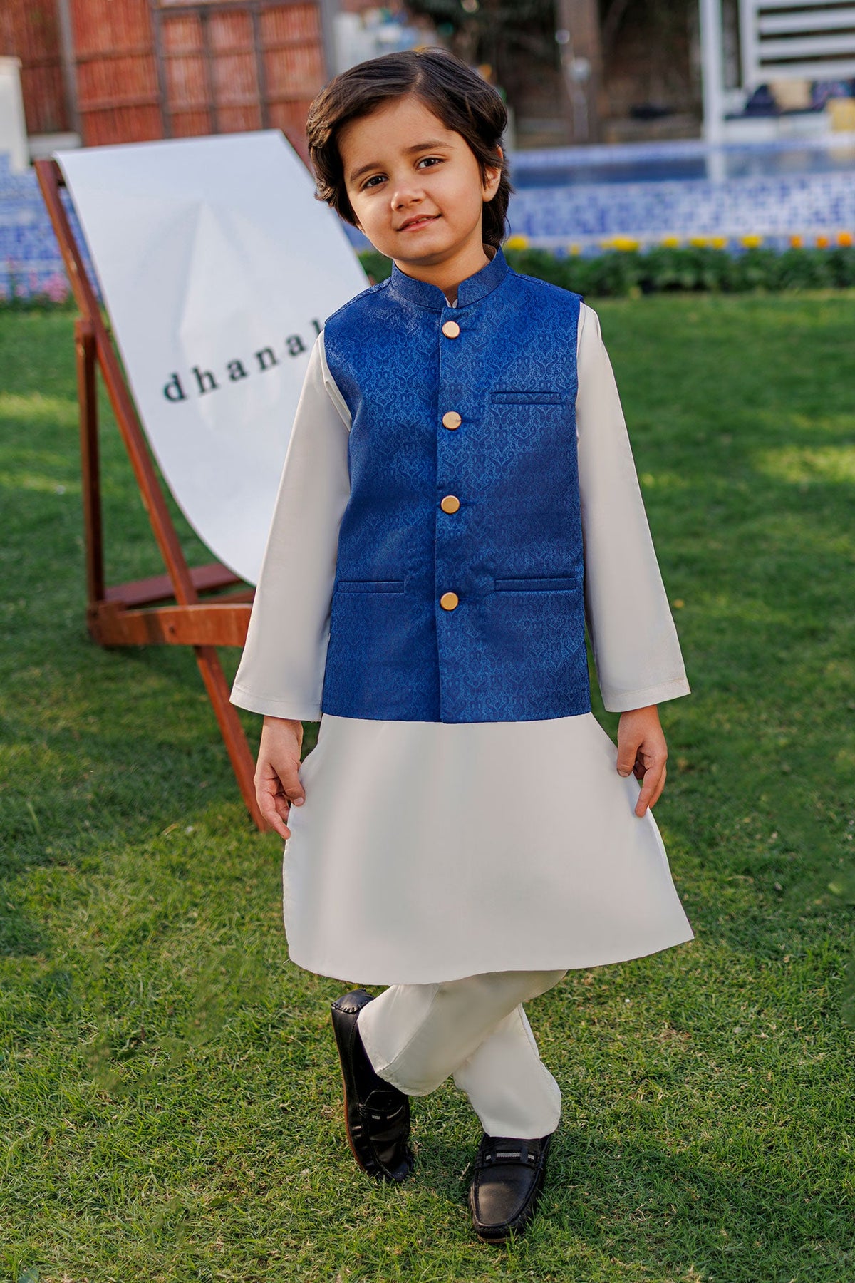 SS26DK-0225 - BLUE - KURTA ,PAJAMA & WAIST COAT - 3PCS