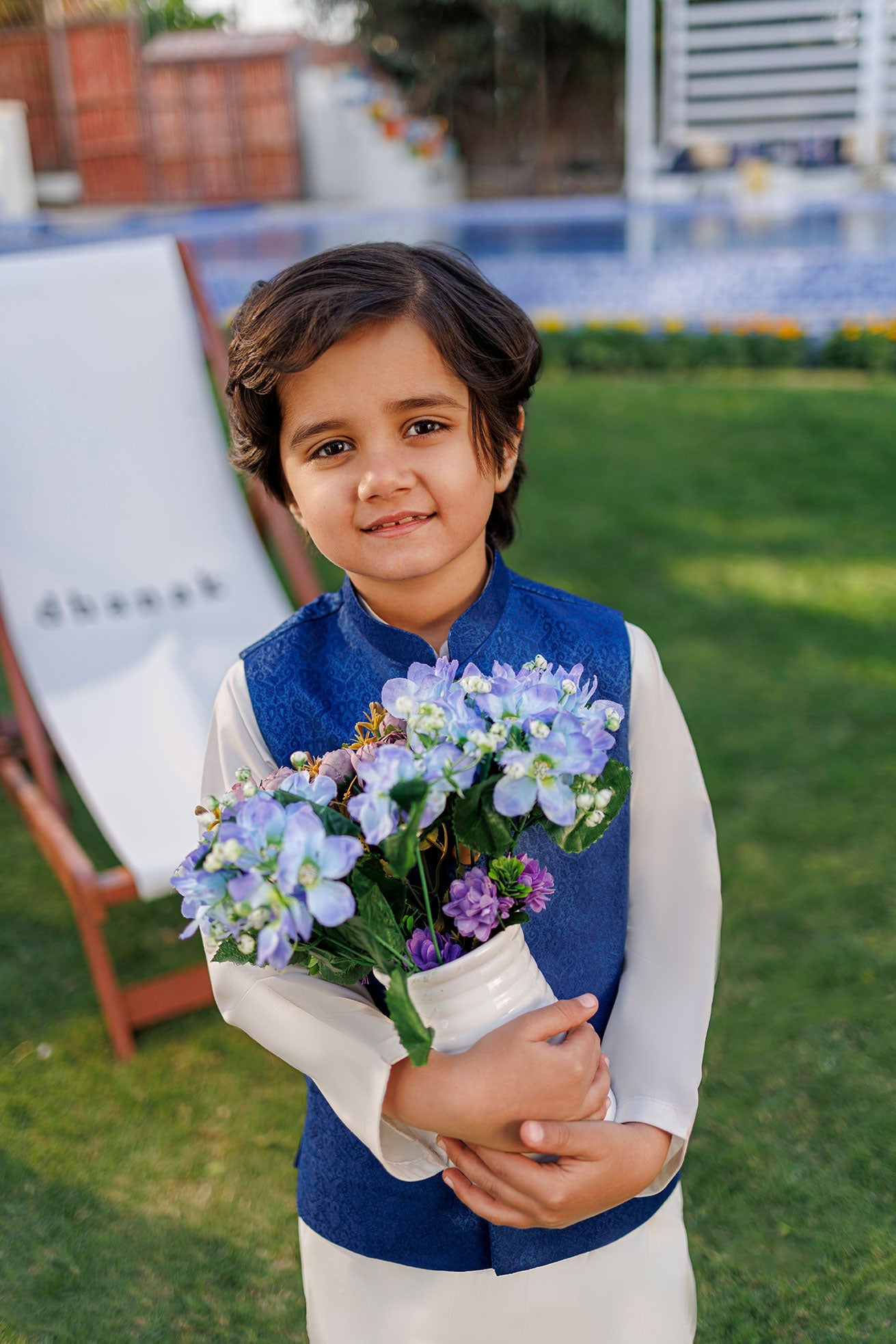 SS26DK-0225 - BLUE - KURTA ,PAJAMA & WAIST COAT - 3PCS