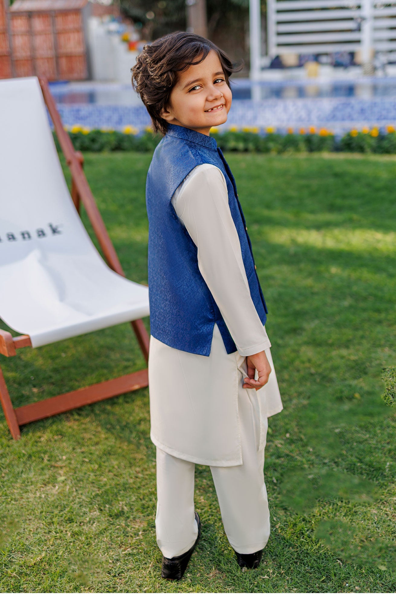 SS26DK-0225 - BLUE - KURTA ,PAJAMA & WAIST COAT - 3PCS