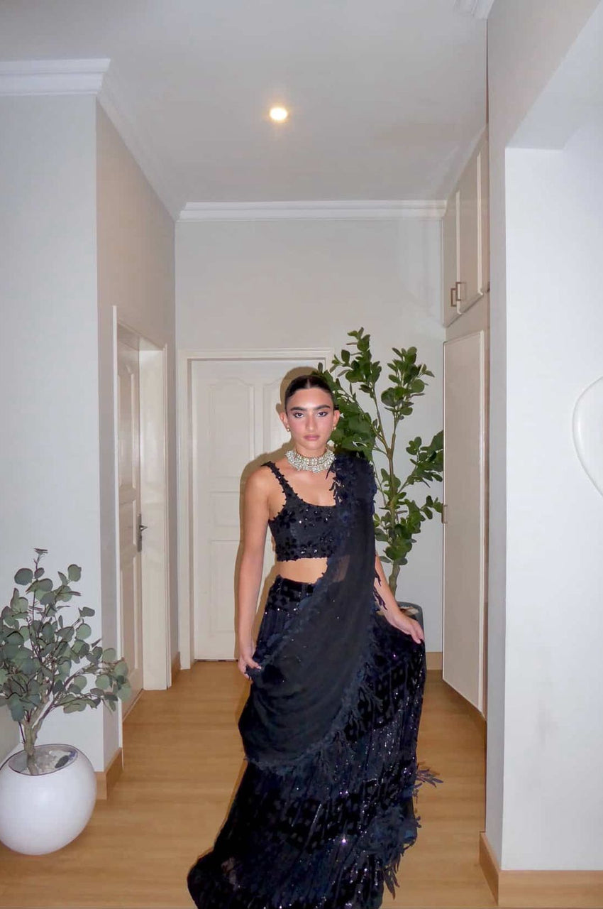 Black Sari Lehenga