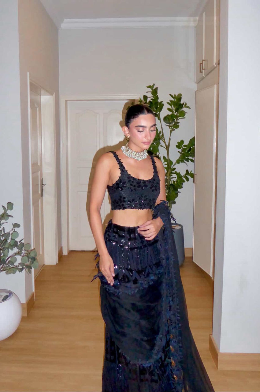 Black Sari Lehenga