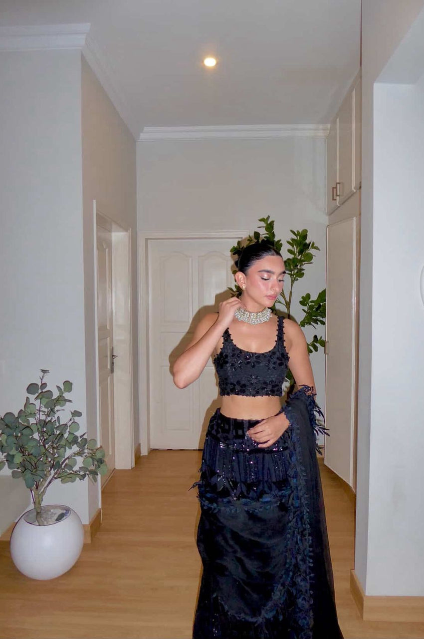 Black Sari Lehenga