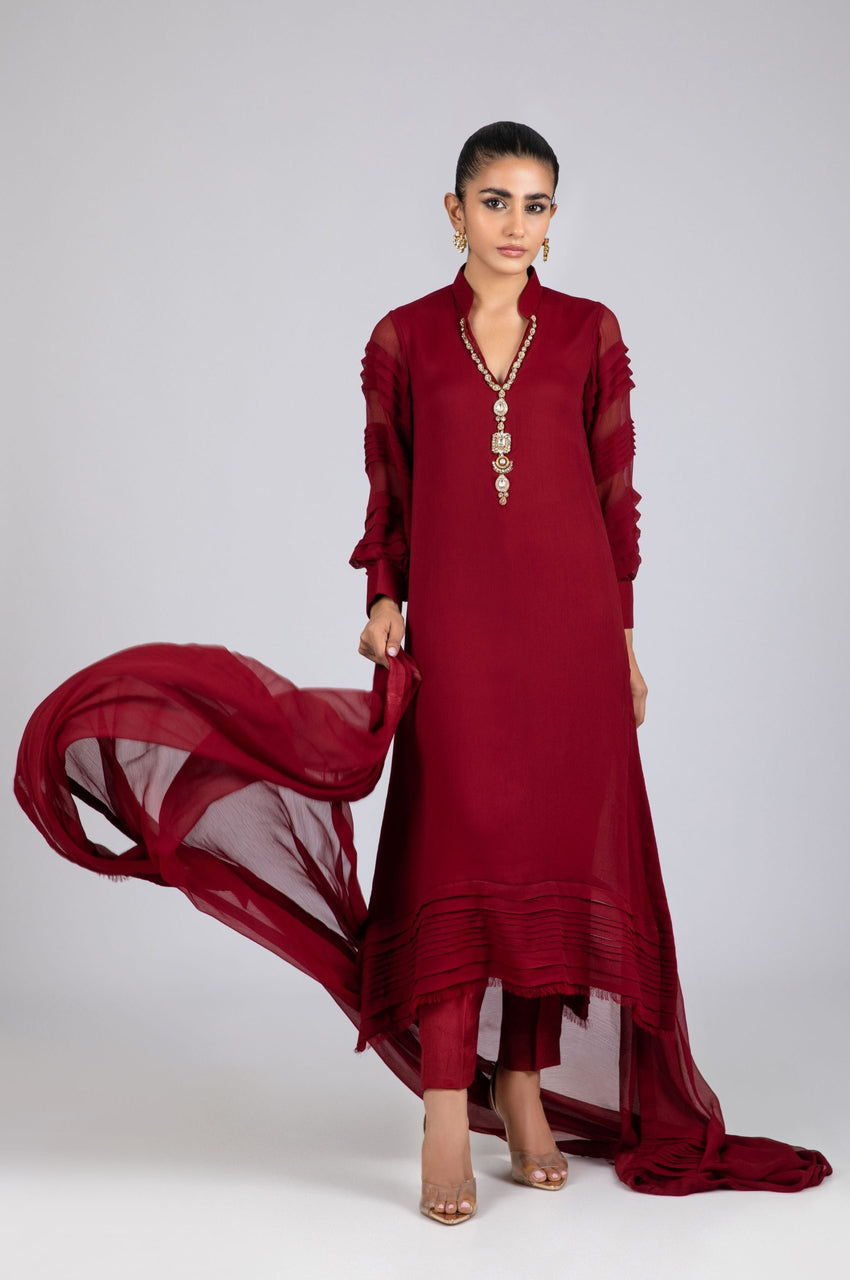 Pleated Maroon