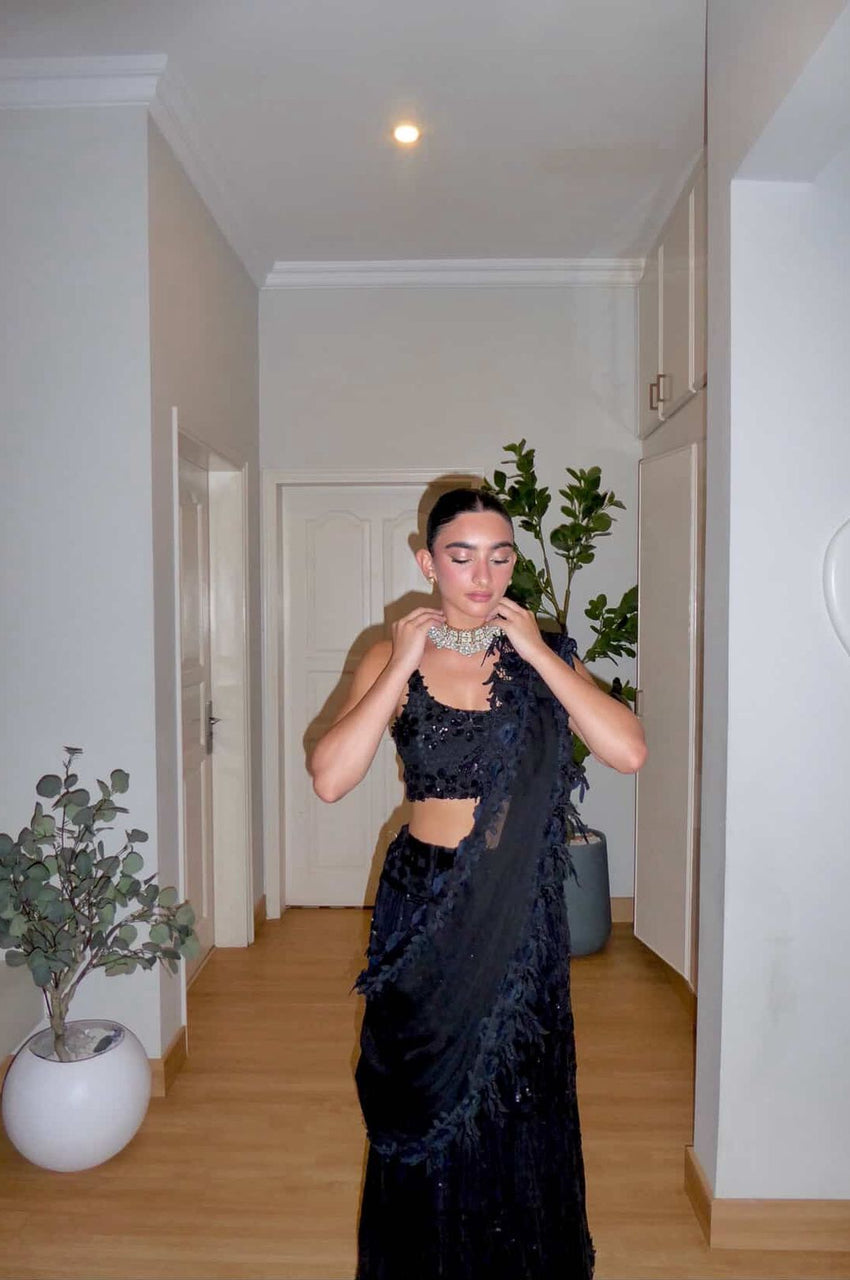 Black Sari Lehenga