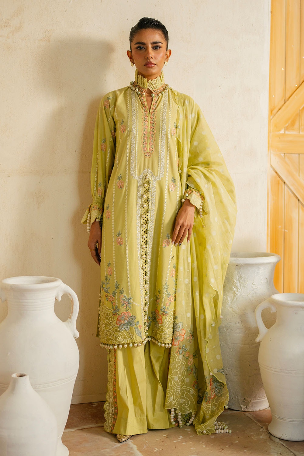 3 Piece Unstitched Embroidered Lawn Suit with Embroidered Jacquard Dupatta