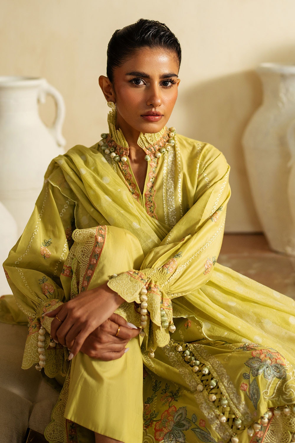 3 Piece Unstitched Embroidered Lawn Suit with Embroidered Jacquard Dupatta
