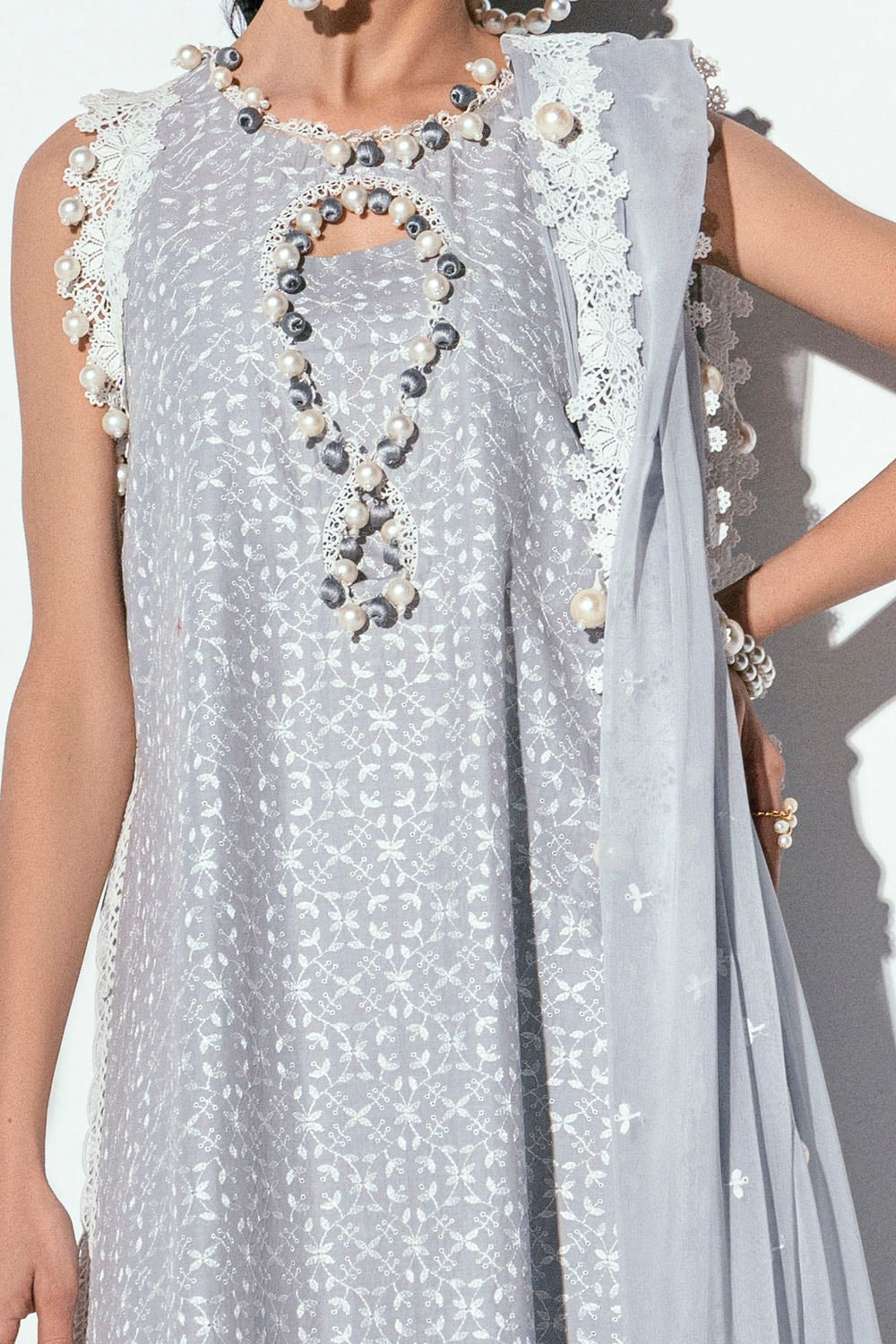 3 Piece Unstitched Schiffli Embroidered Lawn Suit with Embroidered Chiffon Dupatta
