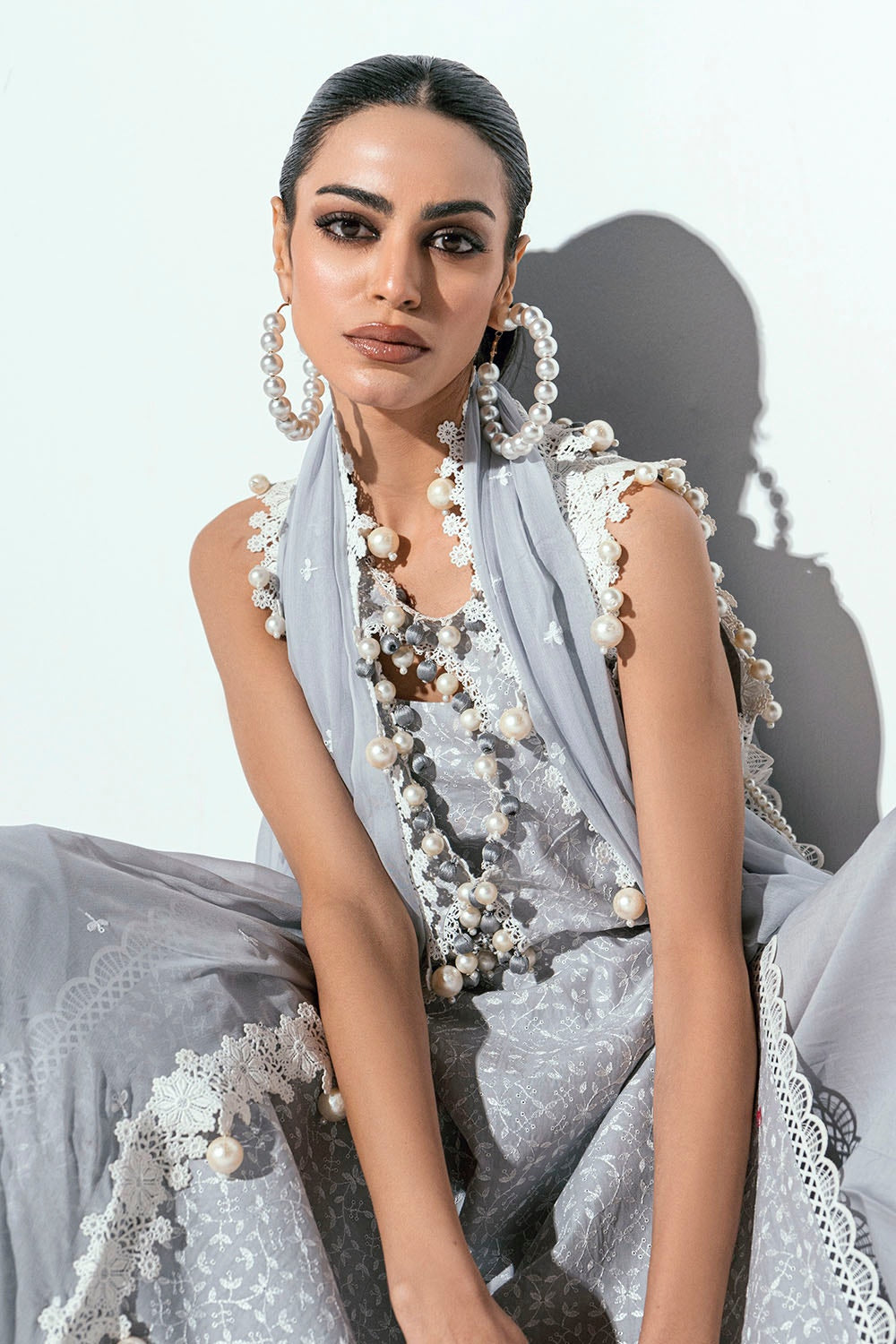 3 Piece Unstitched Schiffli Embroidered Lawn Suit with Embroidered Chiffon Dupatta