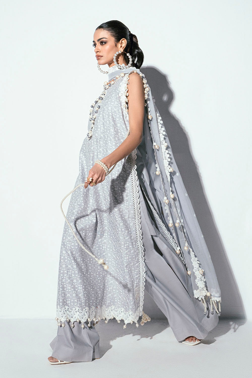 3 Piece Unstitched Schiffli Embroidered Lawn Suit with Embroidered Chiffon Dupatta