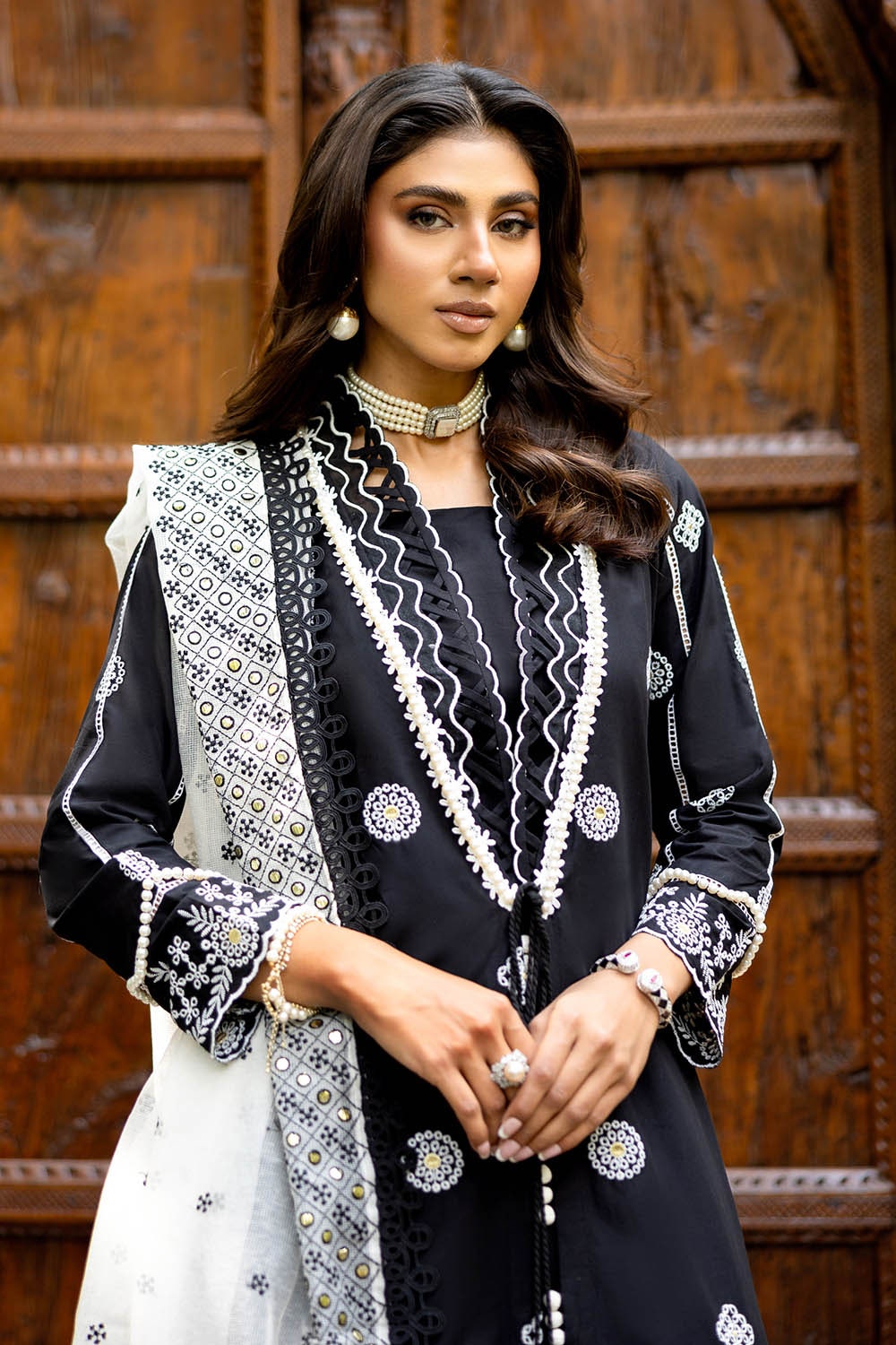 3 Piece Unstitched Schiffli Embroidered Lawn Suit with Embroidered Cotton Net Dupatta