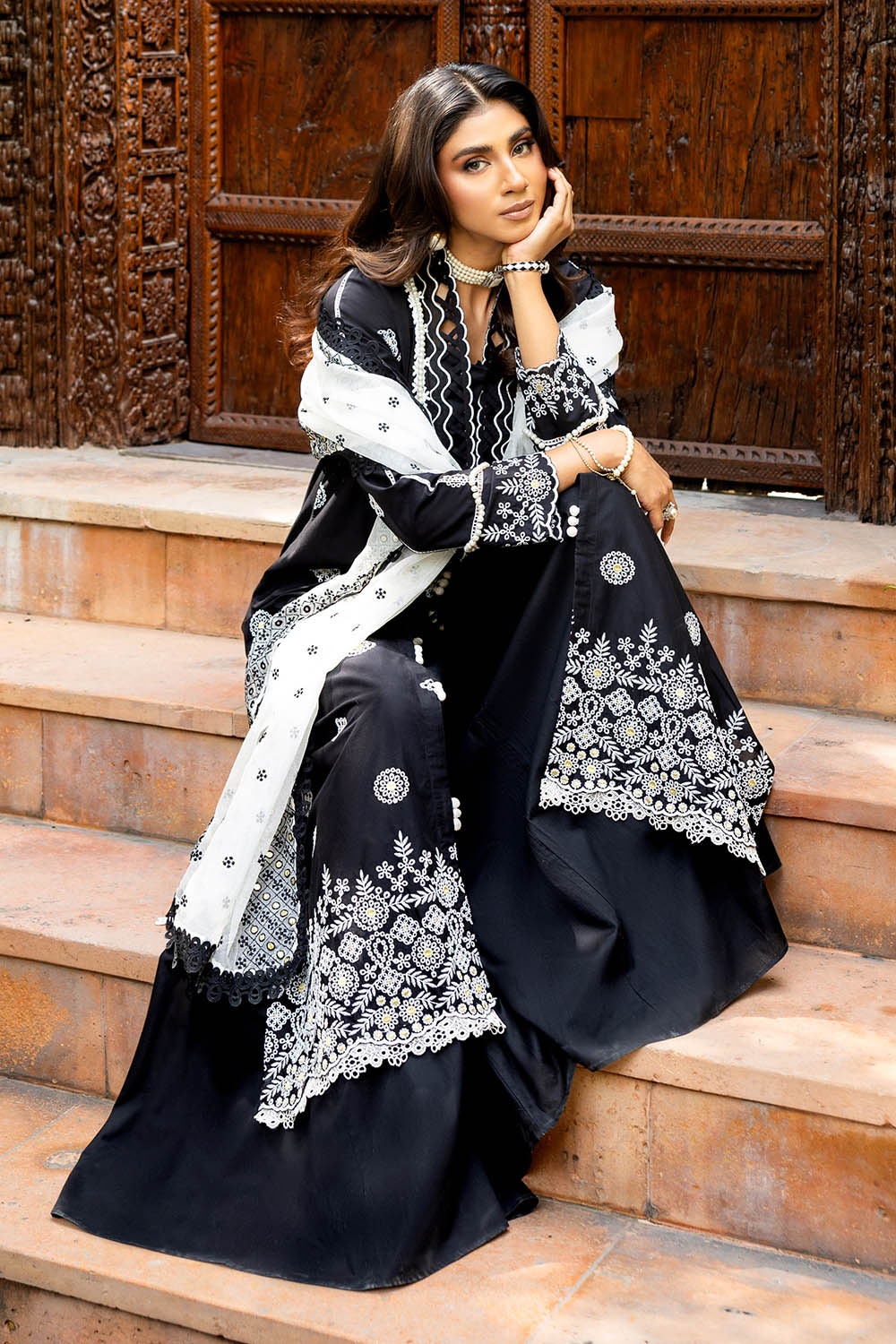 3 Piece Unstitched Schiffli Embroidered Lawn Suit with Embroidered Cotton Net Dupatta